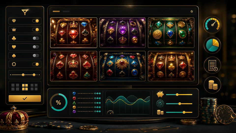 RoyalXO Slots Lobby mit Gold-Akzenten